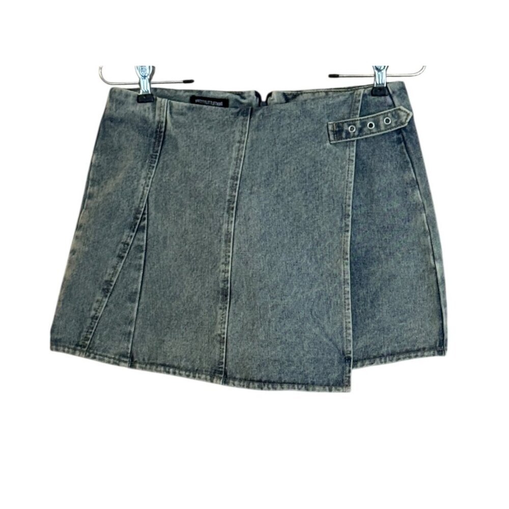 Pretty Little Things Women's Wrap Over Mini Vintage Wash Skirt Size 2 NWT